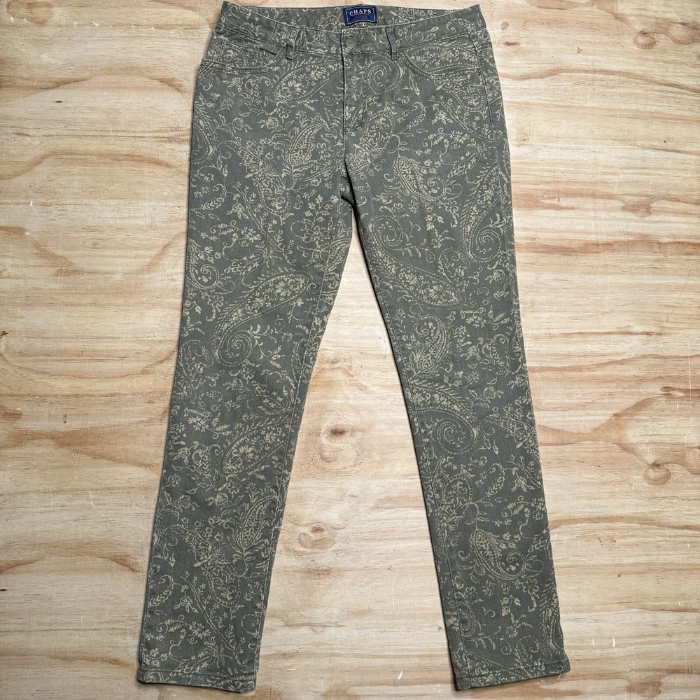 Chaps Denim Women's 8 Green Paisley Slim 5 Pocket Country Stretch Country Rodeo